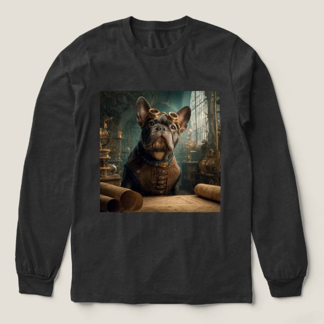 Steampunk Frenchie (Edition 2) - Langarm Tri-Blend Shirt (Design Vorderseite)