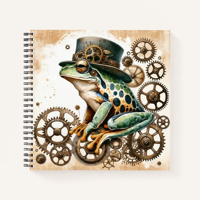 Steampunk Frog & Gears Spiral Notebook Notizbuch (Vorderseite)