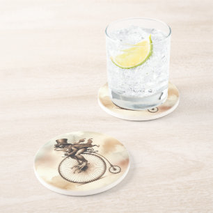 Steampunk Frog Reiten eines Penny-Farthing-Bike Getränkeuntersetzer