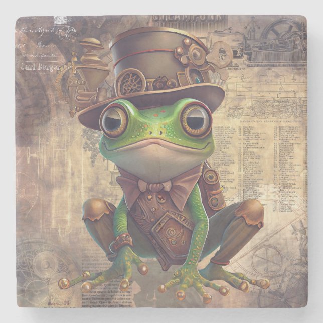 Steampunk Frog Steinuntersetzer (Vorderseite)