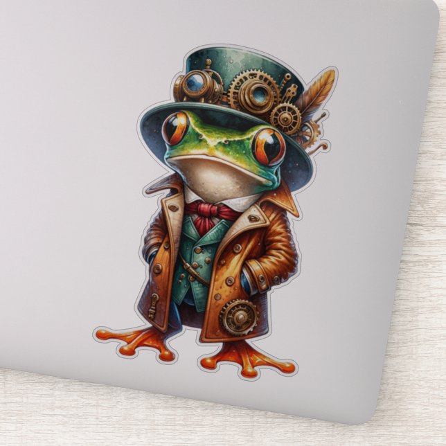 Steampunk Frog Transparenter Aufkleber (Detail)