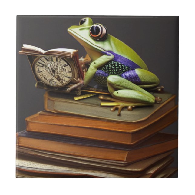 Steampunk Frosch und Uhr Keramik Tile Fliese (Vorderseite)