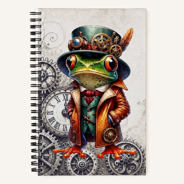 Steampunk-Frosch und Zahnräder  Notizbuch (Vorderseite)