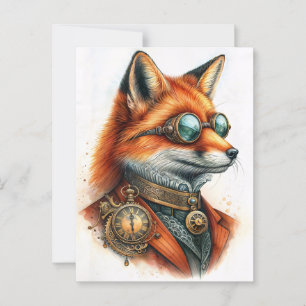 Steampunk Fuchs - Zeitwächter Aquarell Postkarte