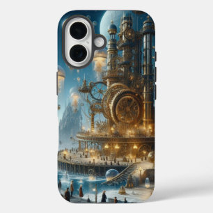 Steampunk Futuristic Ancient City mit Qualle iPhone 16 Hülle