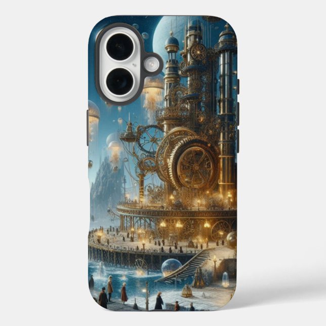 Steampunk Futuristic Ancient City mit Qualle Case-Mate iPhone Hülle (Rückseite)