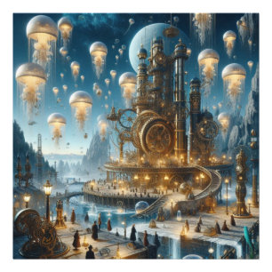 Steampunk Futuristic Ancient City mit Qualle Fotodruck