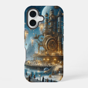 Steampunk Futuristic Ancient City mit Qualle iPhone 16 Hülle