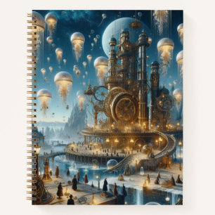 Steampunk Futuristic Ancient City mit Qualle Notizbuch