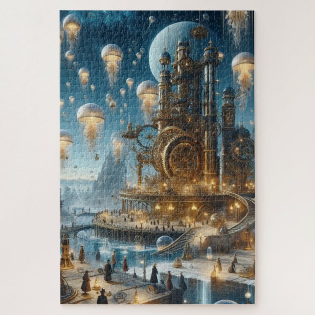 Steampunk Futuristic Ancient City mit Qualle Puzzle (Vertikal)