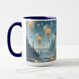 Steampunk Futuristic Ancient City mit Qualle Tasse