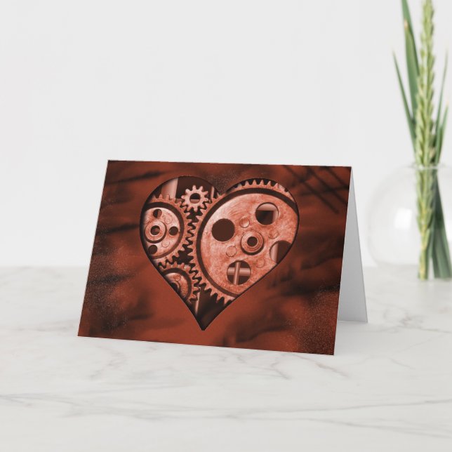 Steampunk Gear Heart Valentine Card Feiertagskarte (Vorderseite)