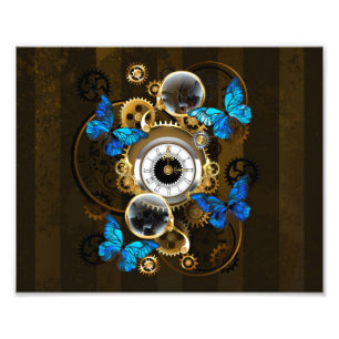 Steampunk Gears and Blue Butterflies Fotodruck