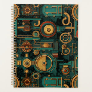 Steampunk Gears Aquamarin Red Gold Planer