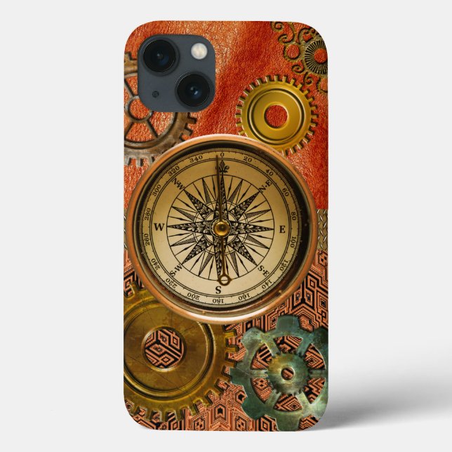Steampunk-Gears auf Metallic & Leather-Design Case-Mate iPhone Hülle (Rückseite)