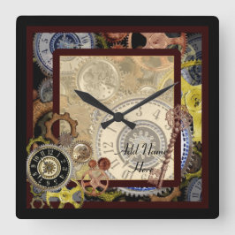 Steampunk Gears Cogs Vintag Personalisiert Quadratische Wanduhr