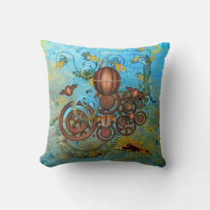 Steampunk Gears Collage Aqua Kupfer Kissen Kissen