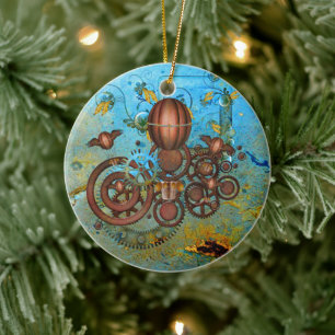 Steampunk Gears Collage Aqua Kupfer Ornament