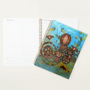 Steampunk Gears Collage Aqua Kupfer Planer
