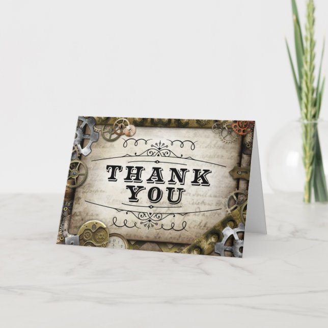 Steampunk Gears Danke Karte (Vorderseite)