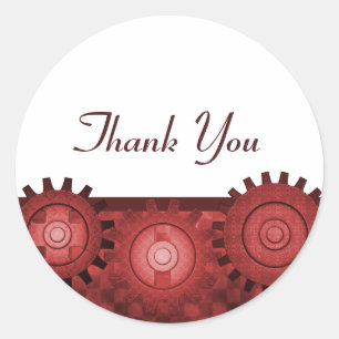 Steampunk Gears Danke Stickers, Red Runder Aufkleber