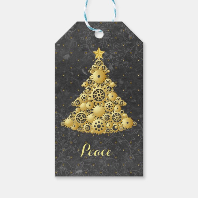 Steampunk Gears Gold Weihnachtsbaum Geschenkanhänger (Vorderseite)