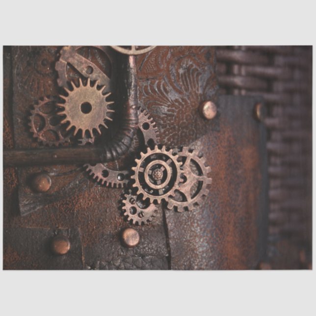 Steampunk Gears Leather Decoupage 20x30 Seidenpapier (Vorderseite)