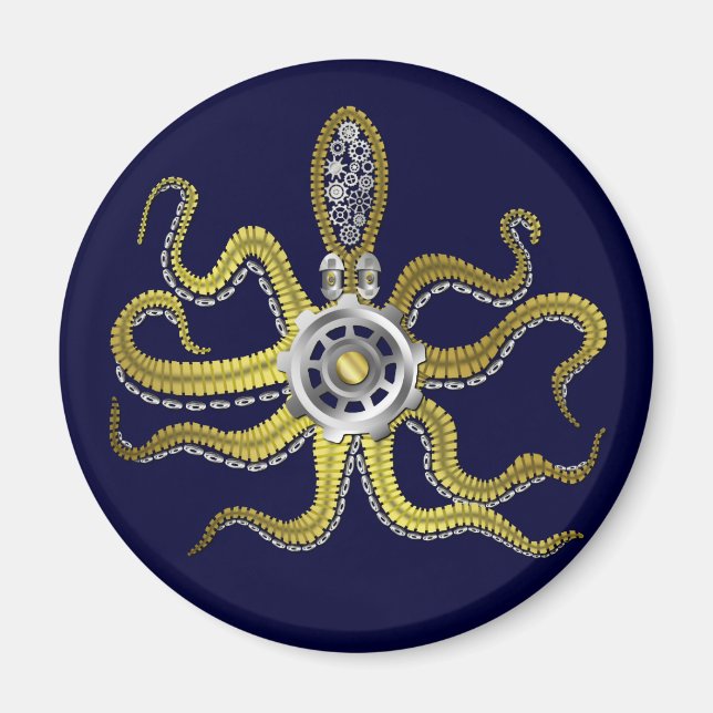 Steampunk Gears Octopus Kraken Magnet (Vorne)