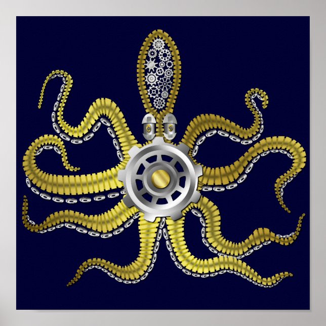Steampunk Gears Octopus Kraken Poster (Vorne)