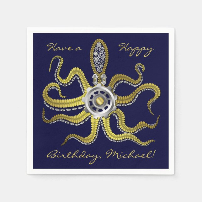 Steampunk Gears Octopus Kraken Serviette (Vorderseite)