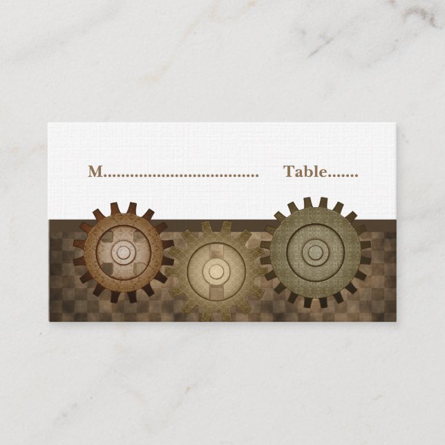 Steampunk Gears Platzkarte, Brown Platzkarte (Vorderseite)