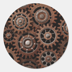Steampunk Gears Runder Aufkleber