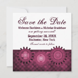 Steampunk Gears Save the Date einladen, Fuchsia Einladung