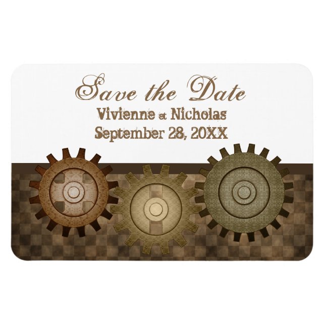 Steampunk Gears Save the Date Flexi Magnet, Braun Magnet (Horizontal)