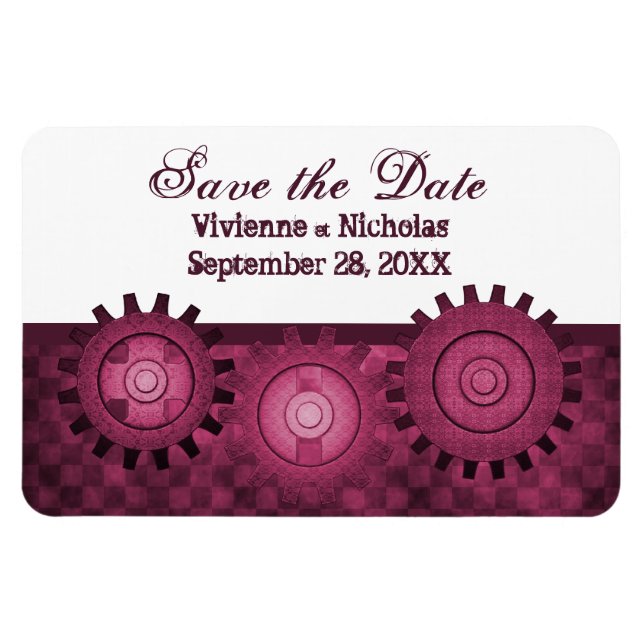 Steampunk Gears Save the Date Flexi Magnet, rosa Magnet (Horizontal)