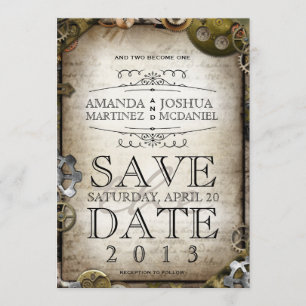 Steampunk Gears Save the Date Viktorianisch