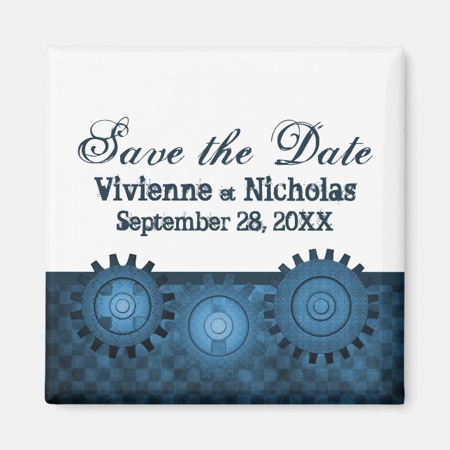 Steampunk Gears Speichern das Date Magnet, Blau Magnet (Vorne)