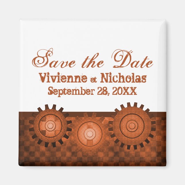 Steampunk Gears Speichern das Date Magnet, Orange Magnet (Vorne)