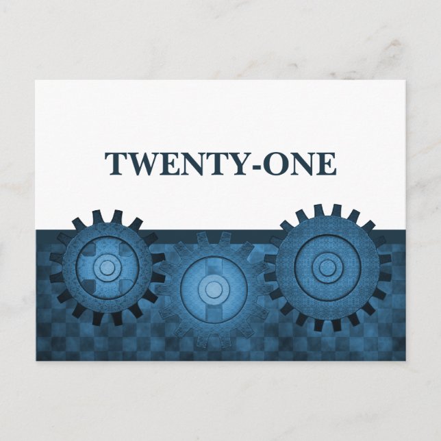 Steampunk Gears Table Postcard, blau Postkarte (Vorderseite)