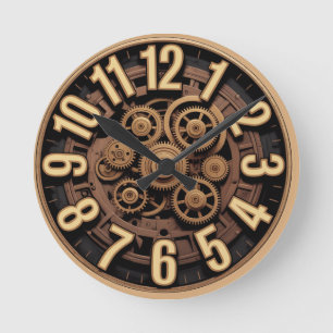 Steampunk Gears Vintag Look Runde Wanduhr