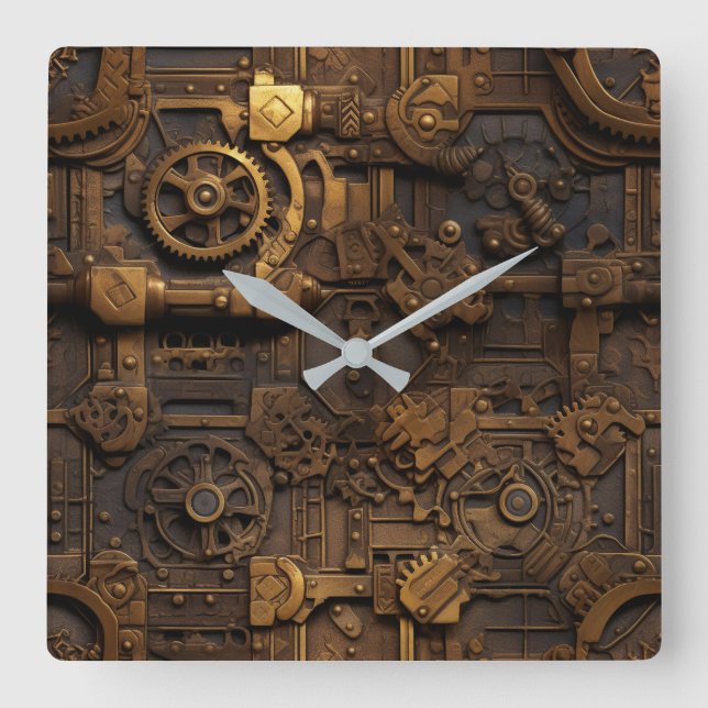 Steampunk Gears Wall Clock Quadratische Wanduhr (Vorderseite)