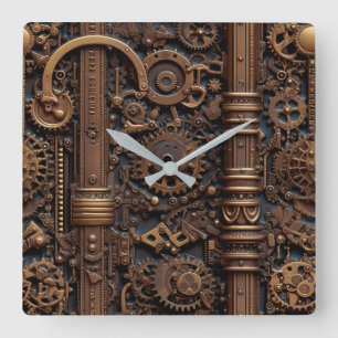 Steampunk Gears Wall Clock Quadratische Wanduhr