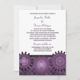 Steampunk Gears Wedding Invite, Lila Einladung