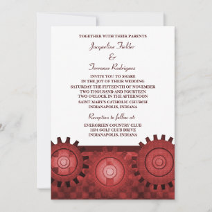 Steampunk Gears Wedding Invite, Red Einladung