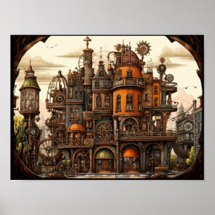 Steampunk-Gebäudeposter Poster