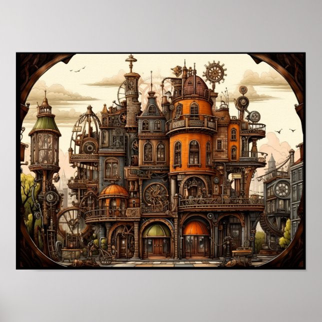 Steampunk-Gebäudeposter Poster (Vorne)
