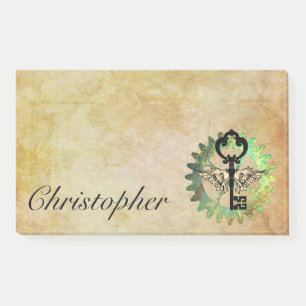 Steampunk-geflügelte Schlüssel- und Zahnrad-Post-I Post-it Klebezettel