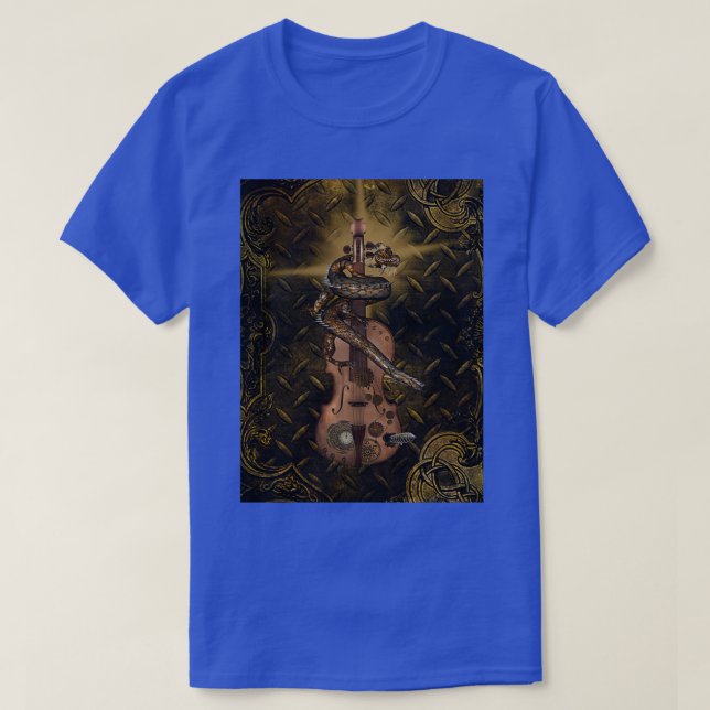Steampunk-Geige mit Steampunk-chinesischem Drachen T-Shirt (Design vorne)