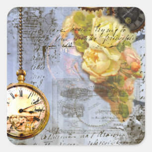Steampunk & Gelbe Rosen Quadratischer Aufkleber