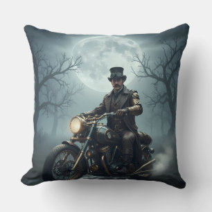 Steampunk Gentleman auf Retro Motorrad Kissen